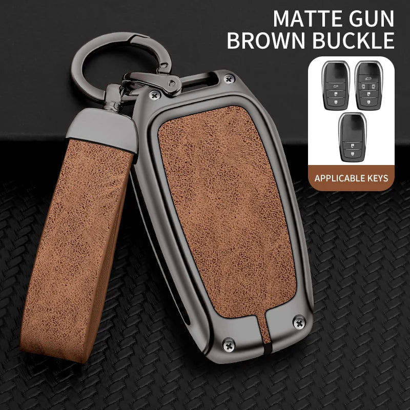 Zinc Alloy Leather Car Key Case Protective Case for Toyota CHR Hilux Fortuner Land Cruiser 200 Camry Corolla Crown RAV4 Highland