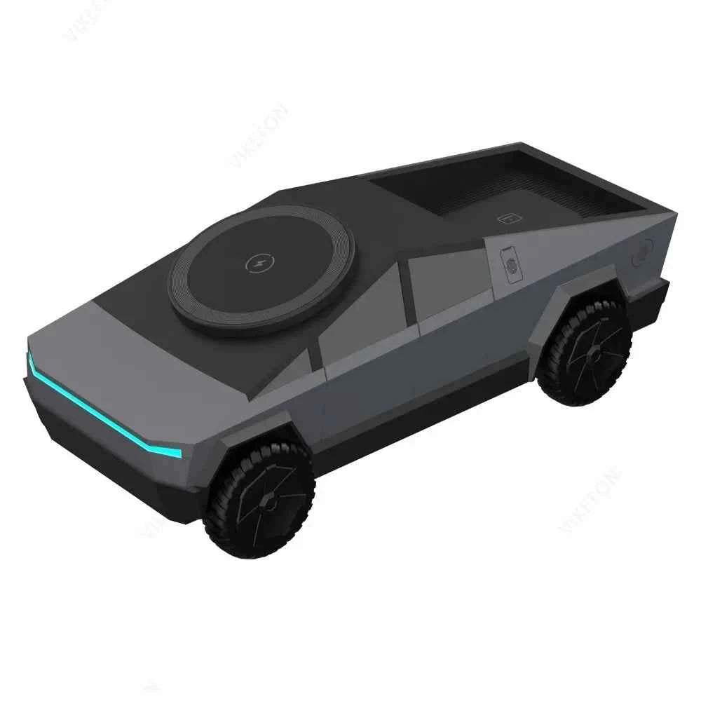 Desktop Cybertruck 3 in 1 Magnetic Fast Wireless Charger Phone Stand For IPhone 16 15 Pro Max, Apple & Samsung Watch Airpods Pro