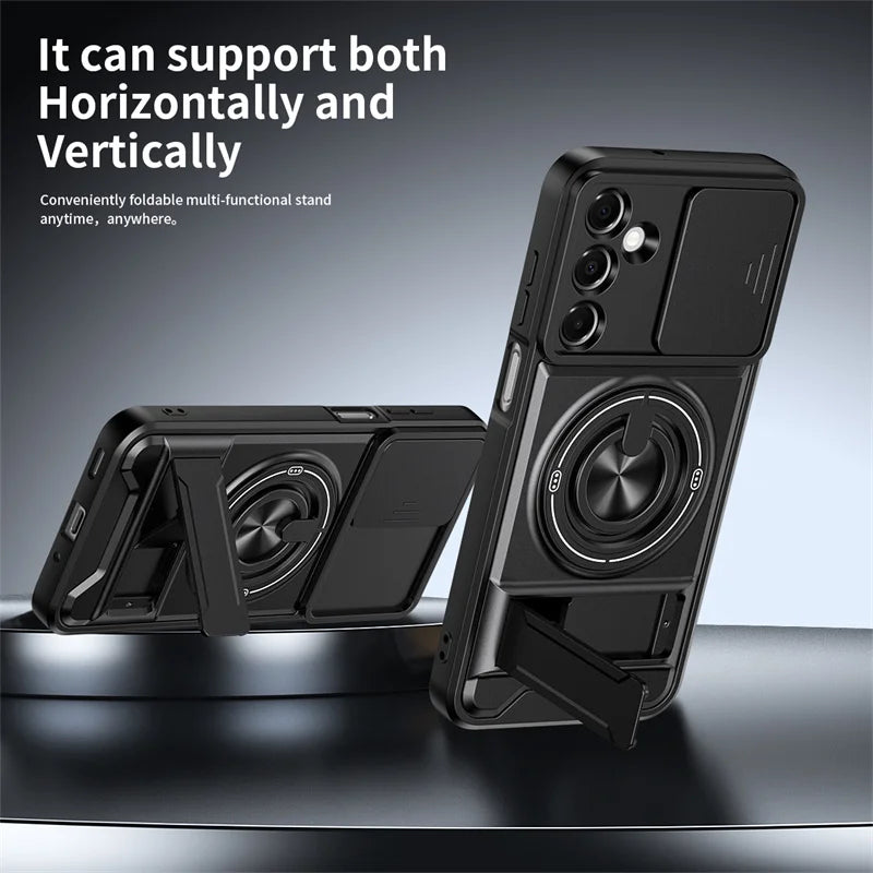 Case For Samsung Galaxy S26 S25 S24 S23 S22 Ultra PLus S26 Edge S25FE S24FE Armor Magnetic Stand Holder Ring Lens Protect Cover