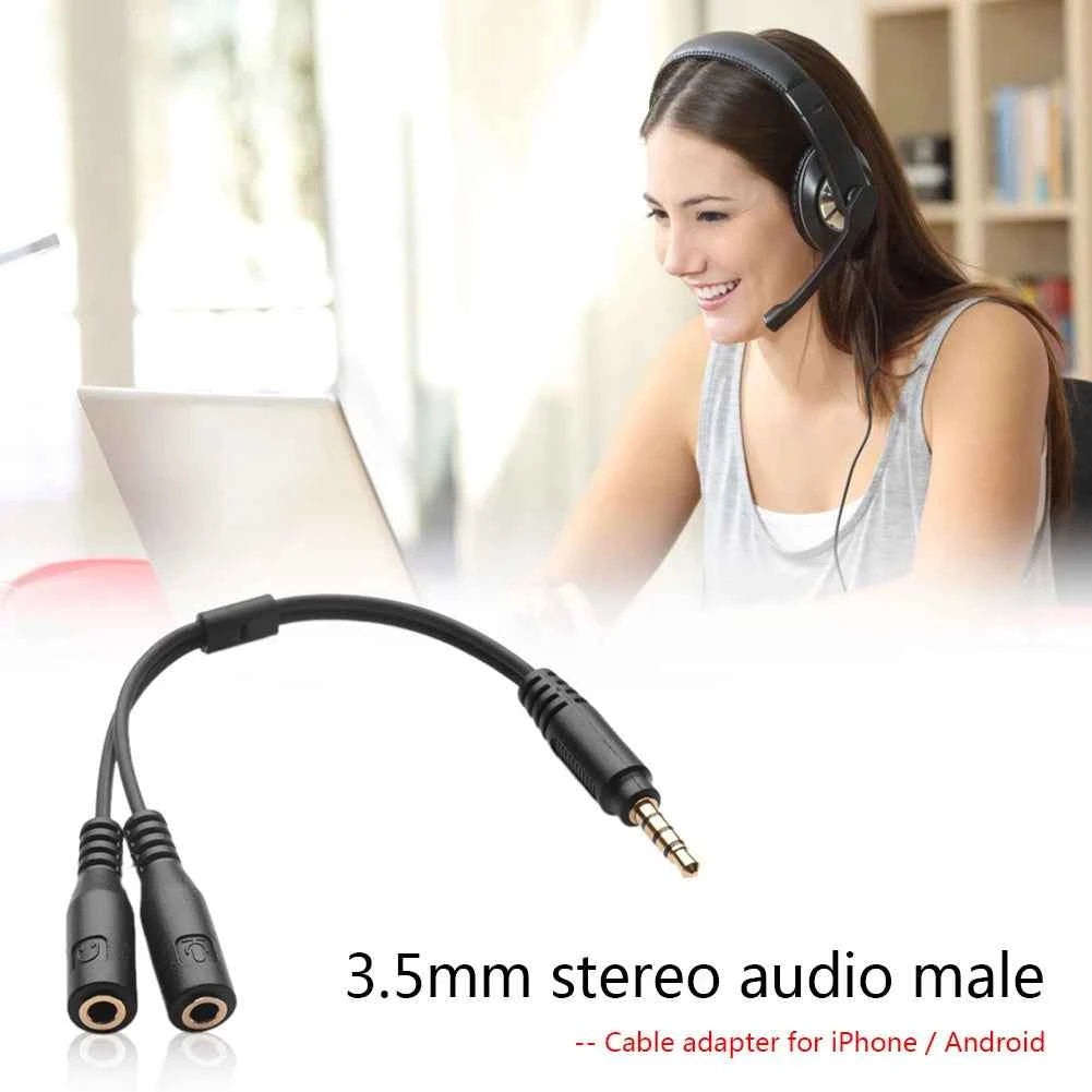 3.5mm Audio Studio Adapter Cable 1 TRRS to 2 TRS Mic Headset Y Splitter Cord for Outdoor Traveling Accessaries Supplies Parts