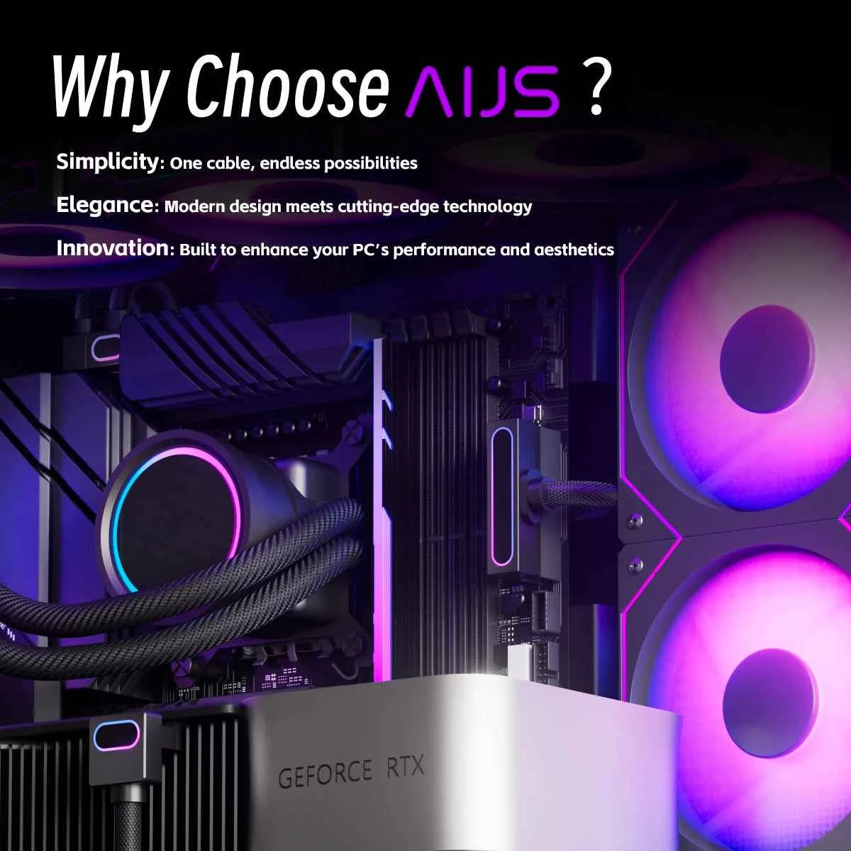 AIJS ATX 24PIN Extension Cable, ARGB PC Cable with 5V 3Pin,18AWG 90 Degree Right-Angle Design Male-to-Female Connectors