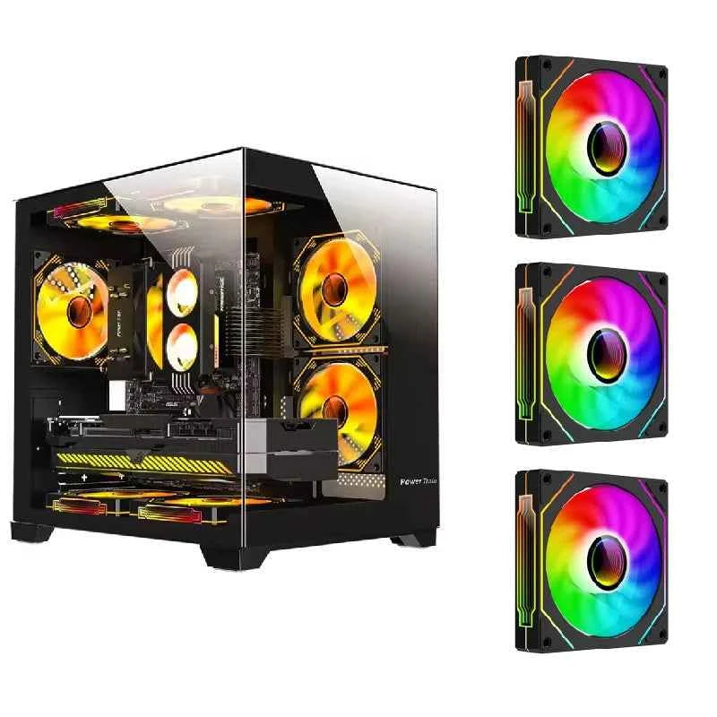 Power Train Colored Glaze PC Case Sea View Room 270°full view without column Desktop Chassis Support 240 Water Cooler