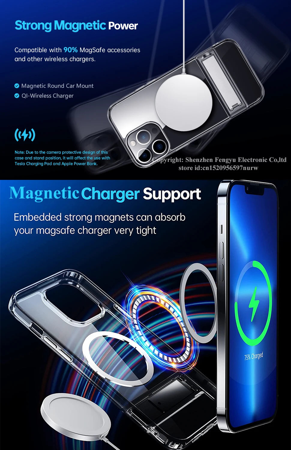 Stand Clear Magnetic Phone Case for iPhone 17 Pro Max Air 16 15 14 13 12 11 X XS Cases with Kickstand Transparent Holder Cover
