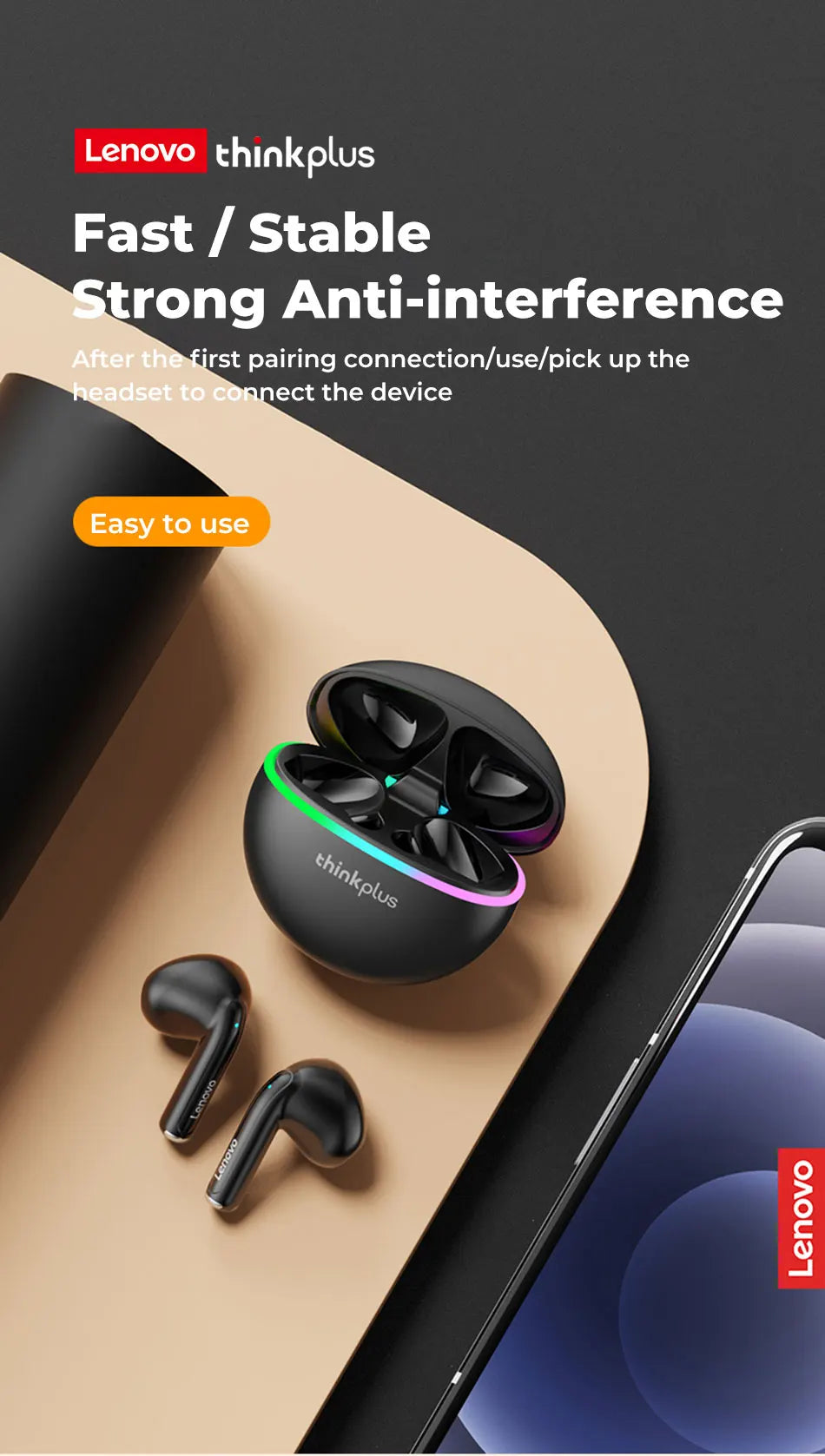 Original Lenovo XT97 TWS Earphones Wireless Bluetooth 5.2 Sport Noise Reduction Headphones Touch Control Colorful Light Earbuds