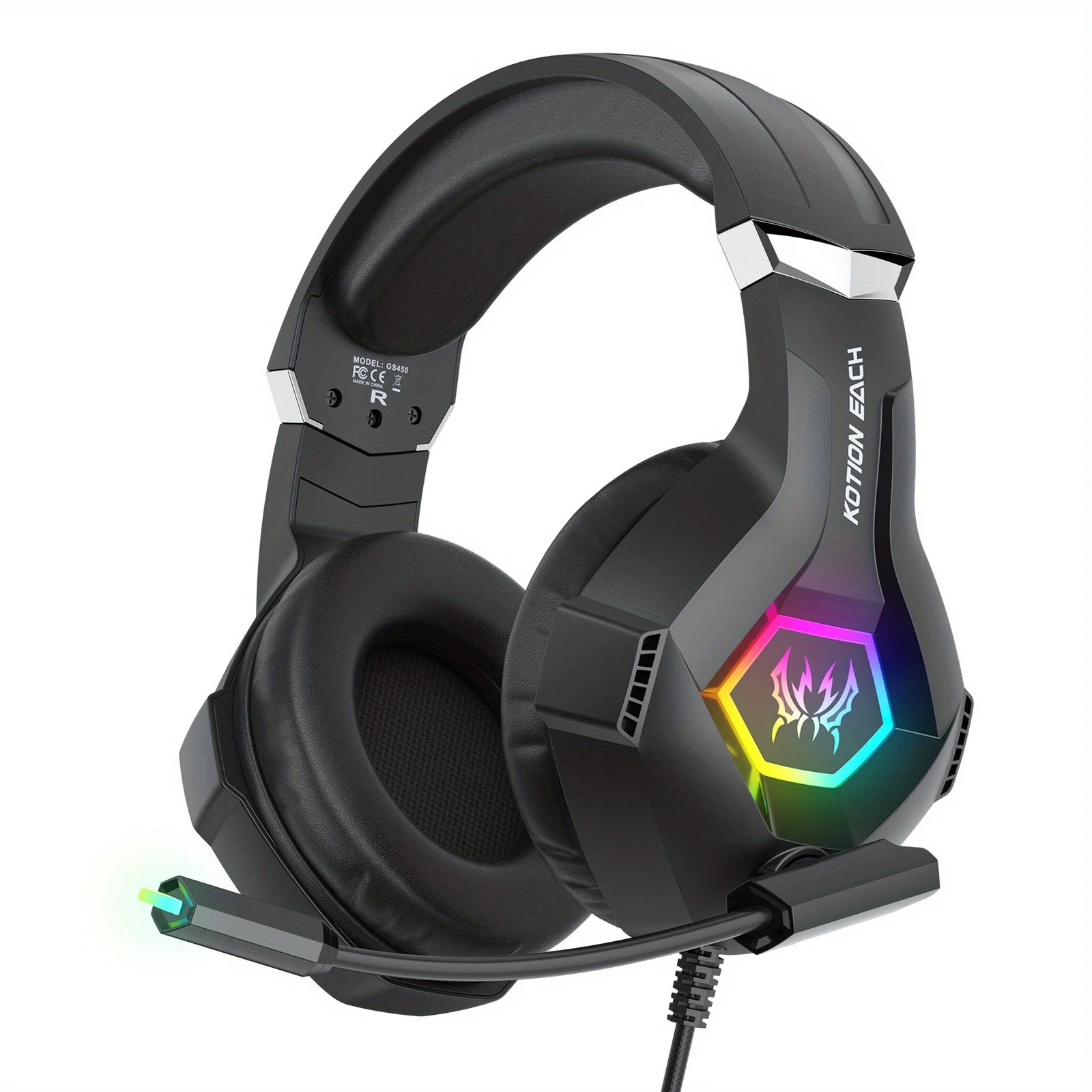 GS450 Head Mounted Esports Earphones, 50mm jack adjustable headband to adapt to different head circumferences, noise cancelling microphone for virtual surround sound, compatible with PC/PS5/Switch/mobile phone for esports, li