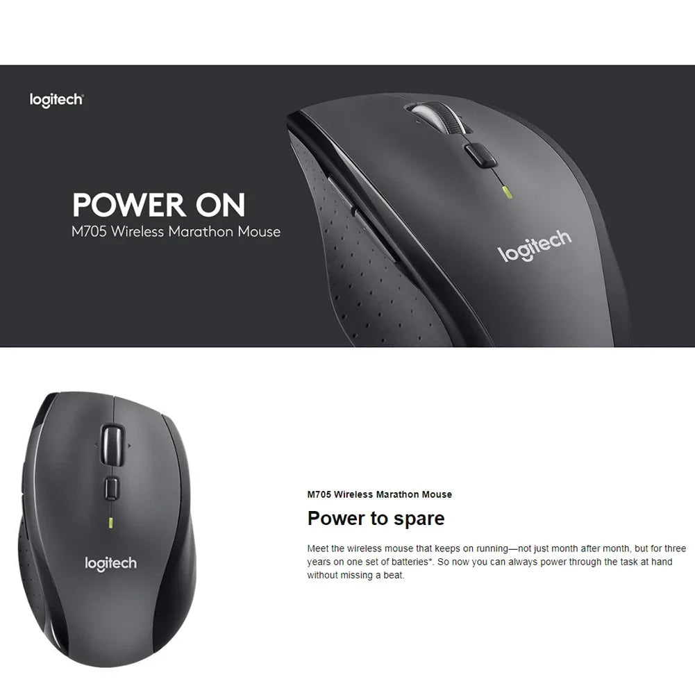 Logitech M705 Wireless Laser Mouse Unifying Receiver Ergonomic Design for PC Laptop Desktop Mac Office Use Computer Peripherals