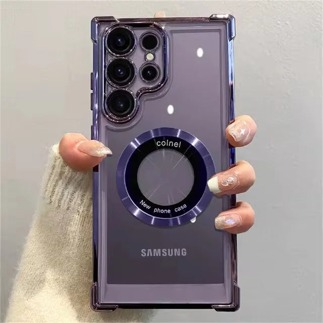 For Magsafe Plating Phone Cases For Samsung Galaxy S26 S25 S24 S23 S22 Ultra S21 Plus FE Note 20 Shockproof Clear Magnetic Cover