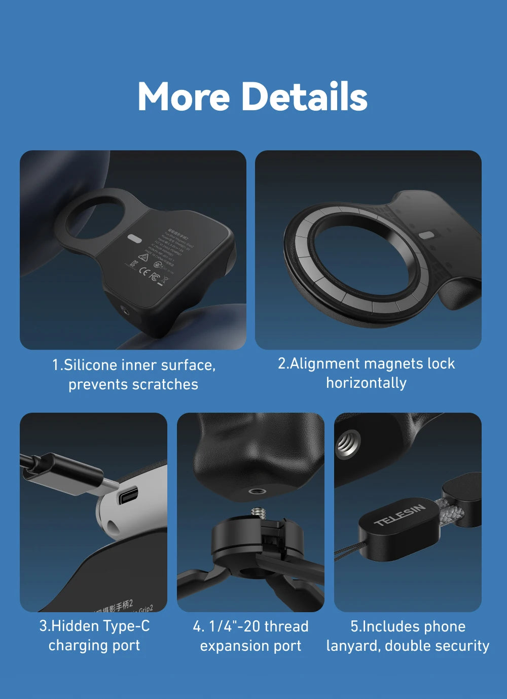 TELESIN Magnetic Phone Camera Hand Grip Universal Smart Phone Holder with Remote Control for iPhone & Android Bluetooth Shooting Aid