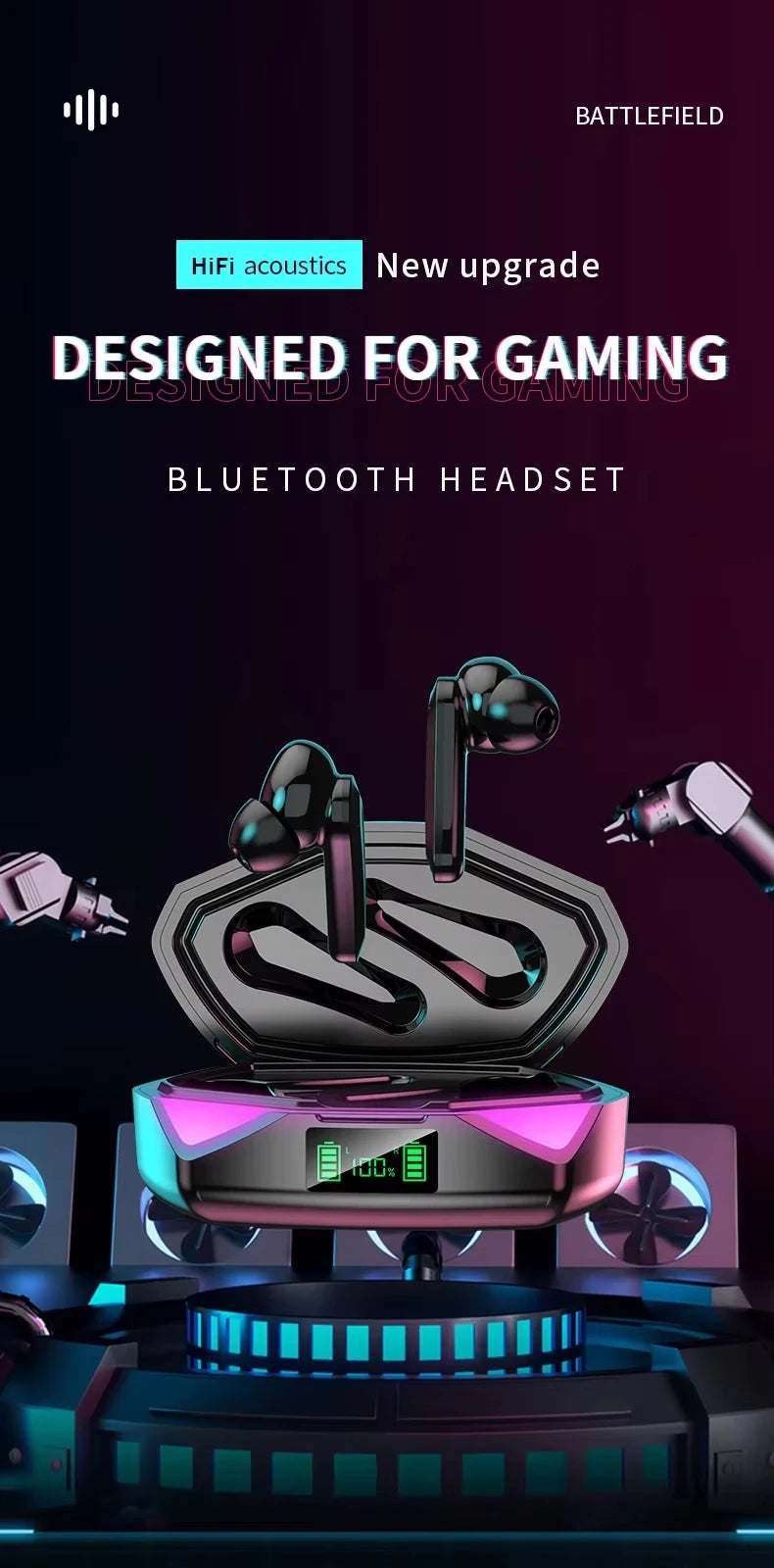 2026 New TWS Wireless Earphones with Bluetooth 5.49 Gaming Headset Sport Earbuds with LED Display Earhooks and Built-in Mic