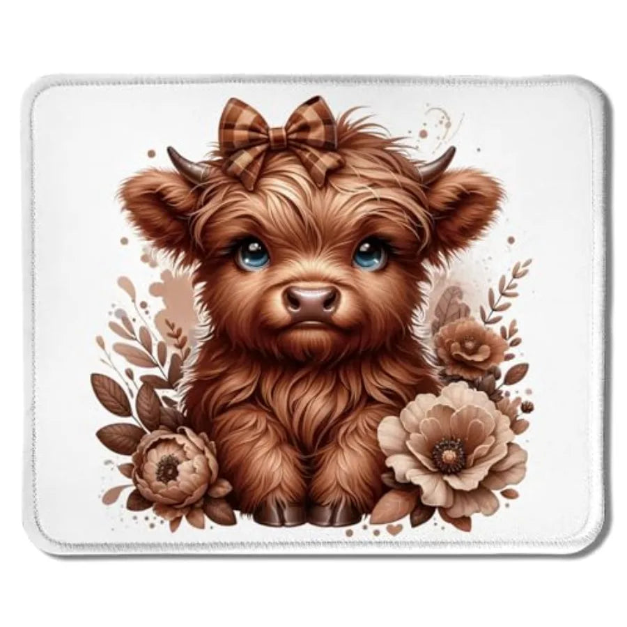 Floral Brown Highland Cow Mouse Pad, Cute Western Baby Highland Cow Heifer Mouse Pads Mousepad for Work Gaming Computers Laptop