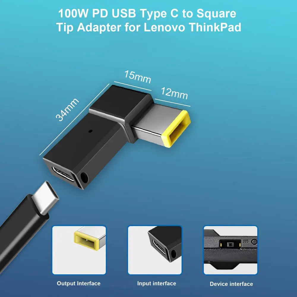 20V/5A 100W PD USB C To Square Tip Adapter ForLenovo Long Slim-Tip Accessories