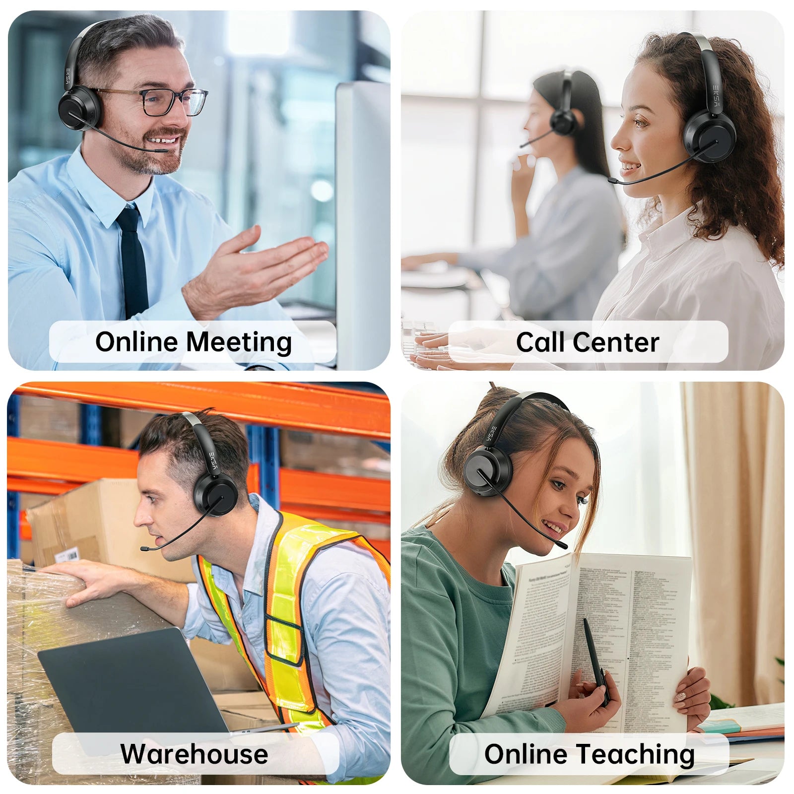 EKSA H35 Bluetooth 5.4 Headset for Office, Ultra-light Foldable Wireless Headphones with ENC Noise Cancelling Microphone