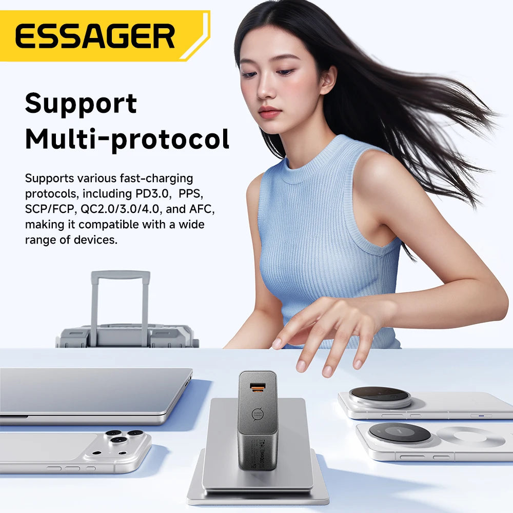 ESSAGER 65W GaN Charger PD3.0 PPS QC4.0 Fully Compatible for iPhone 17 16 Samsung S26 MacBook Air Huawei Laptop PD Fast Charger
