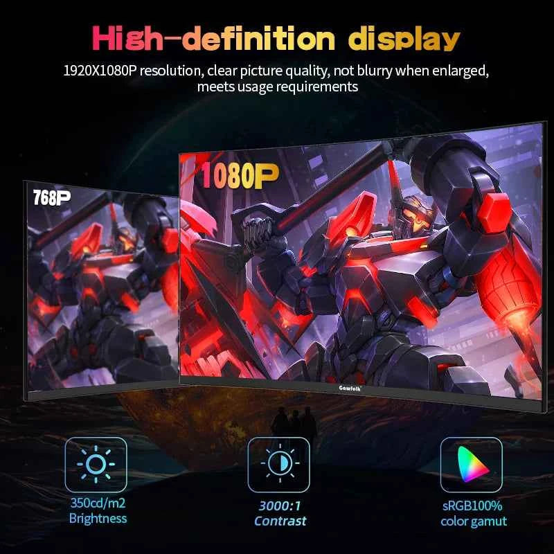 Computer Display Full Hd 27 inch Curved Gaming Monitor,144Hz/180Hz PC Monitor Full HD 1080P ...