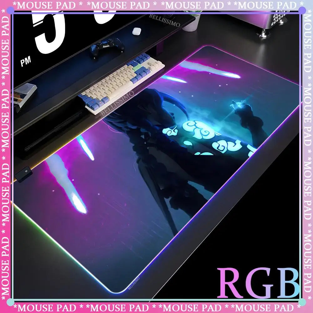 RGB League of Legends MousePad Gamer Jinx Anime Girl LED Game Accessories Keyboard Pad Large Desk mats Rubber Luminous Mouse Pad