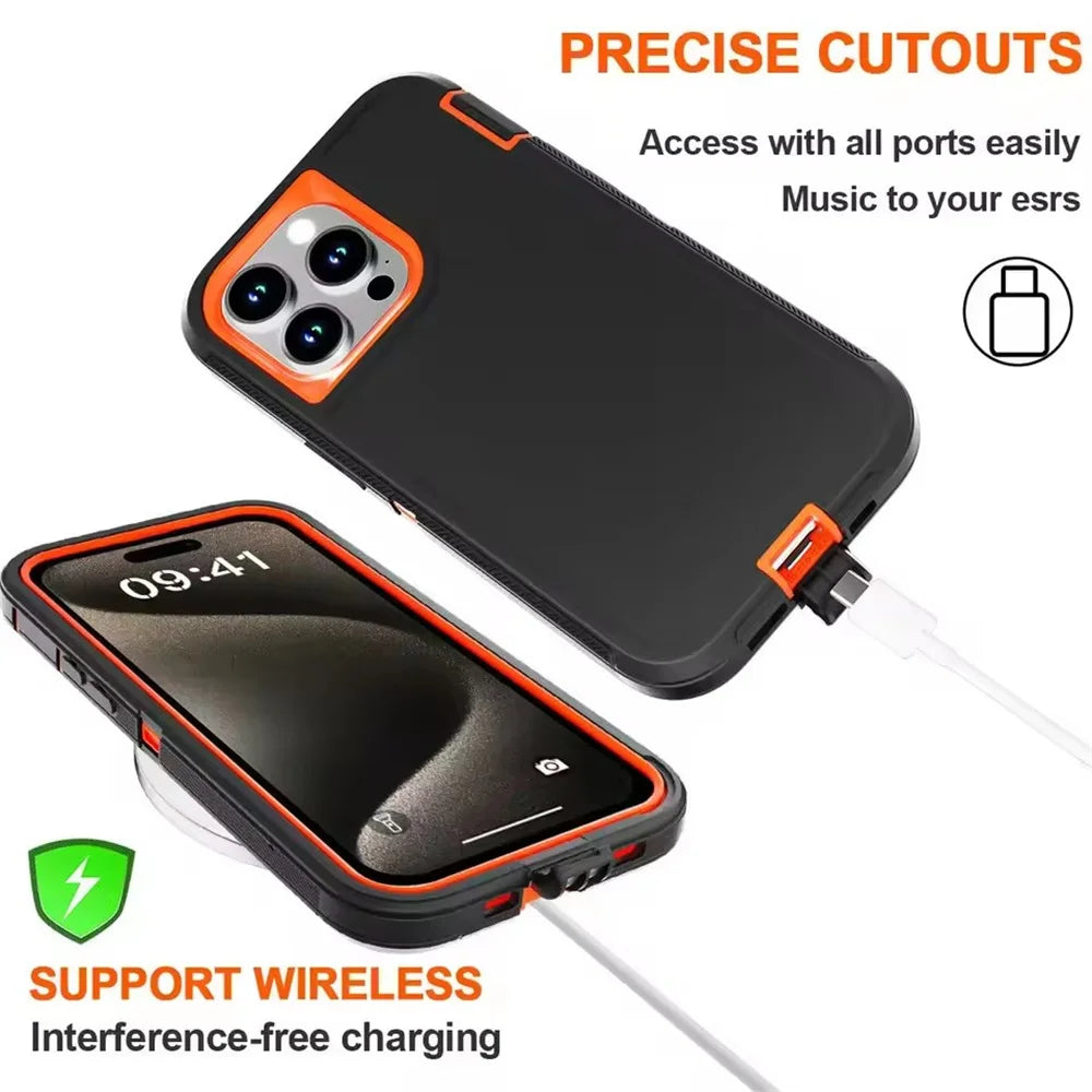 3in1 Defend Phone Case For iPhone 16 17 16E 15 14 Plus 13 12 11 Pro Max Mini Original Heavy Duty Shockproof Hybrid Armor Cover