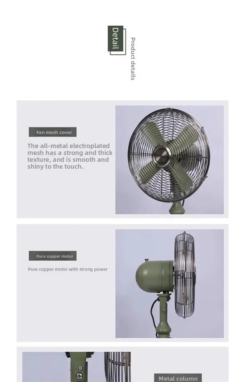 Vintage Desk Fan 12 Inch – Retro Metal Bladeless Fan with 3 Speeds, Quiet Desk Fan for Home Office Classic antique fan