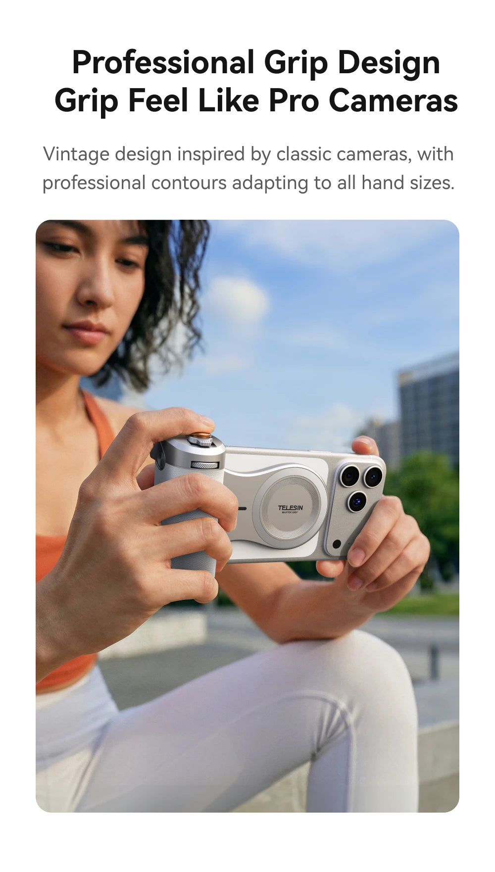 TELESIN Magnetic Phone Camera Shoot Hand Grip 3200Mha Powerbank Wireless Charging Phone Holder Shooting Aid for Iphone Andriod
