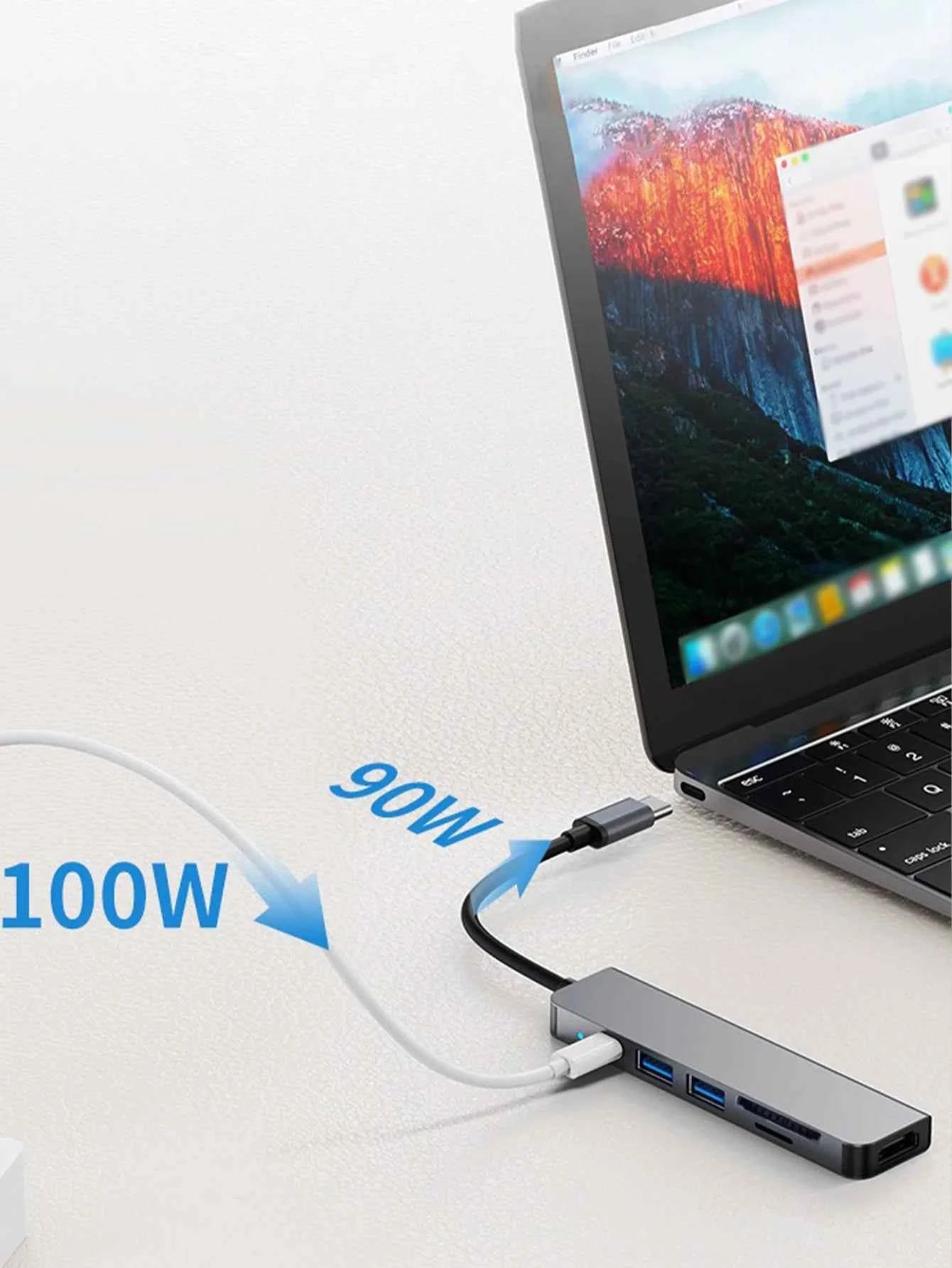 6 in 1 Type-C Docking Station, Support 100W PD Fast Charge, SD/TF Card Dual Card Slot, Portable Multi-Function Docking Station