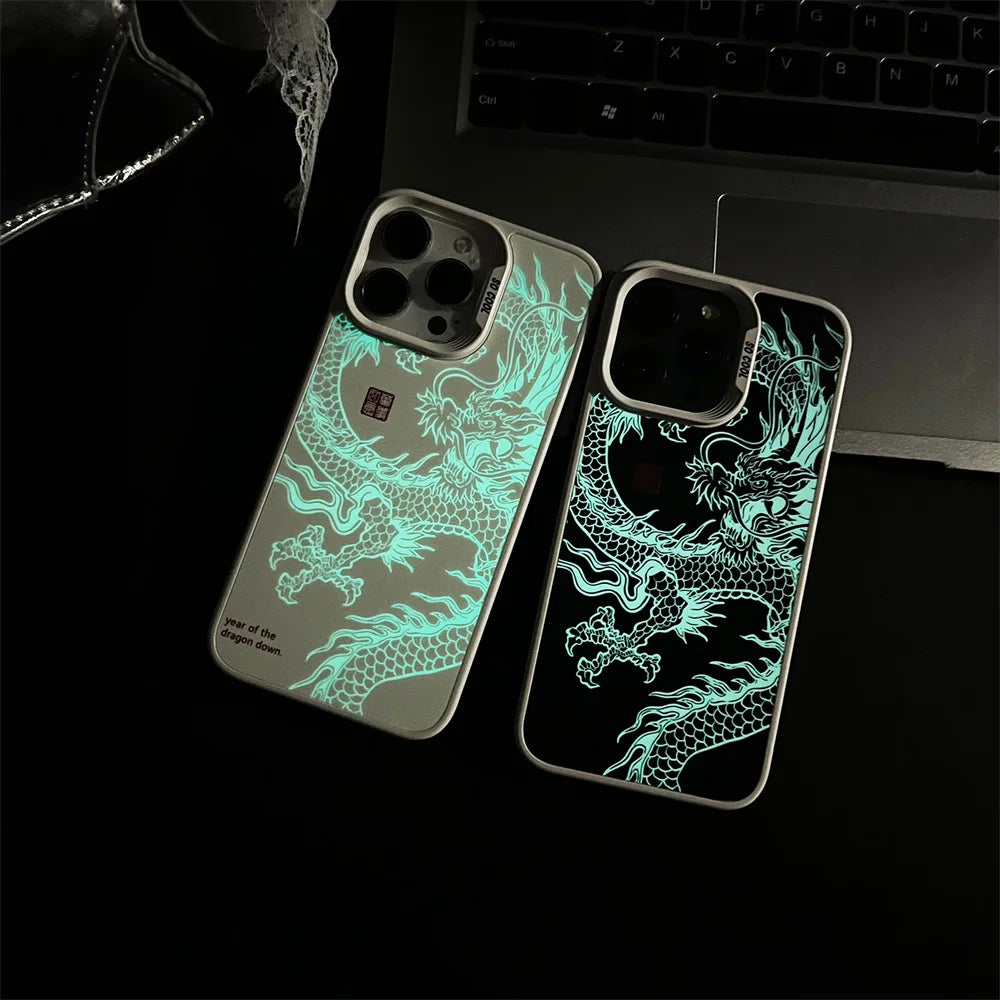 Luxury Fad Luminous Dragon Pattern Phone Case for iPhone 16 Pro Max 15 14 13 12 11 Shockproof Anti-Drop Glow in The Dark Cover