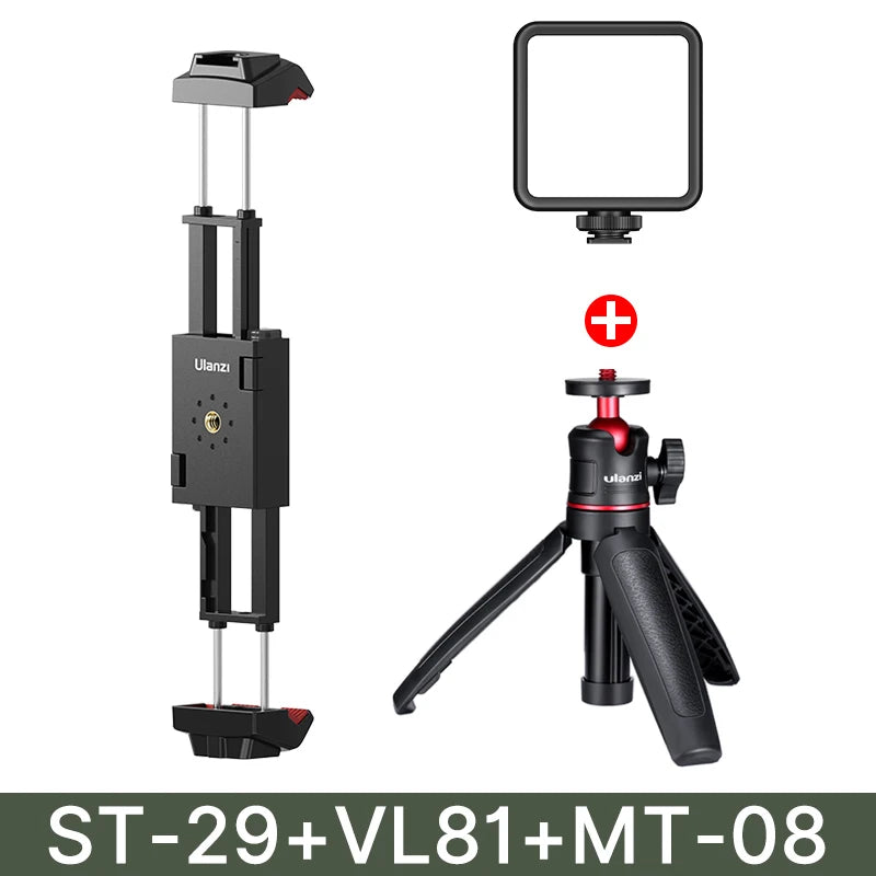 Ulanzi ST-29 Universal Tablet Tripod Mount Stand Phone Holder w Cold Shoe For iPhone 16 15 14 13 12 Horizontal Vertical Shooting