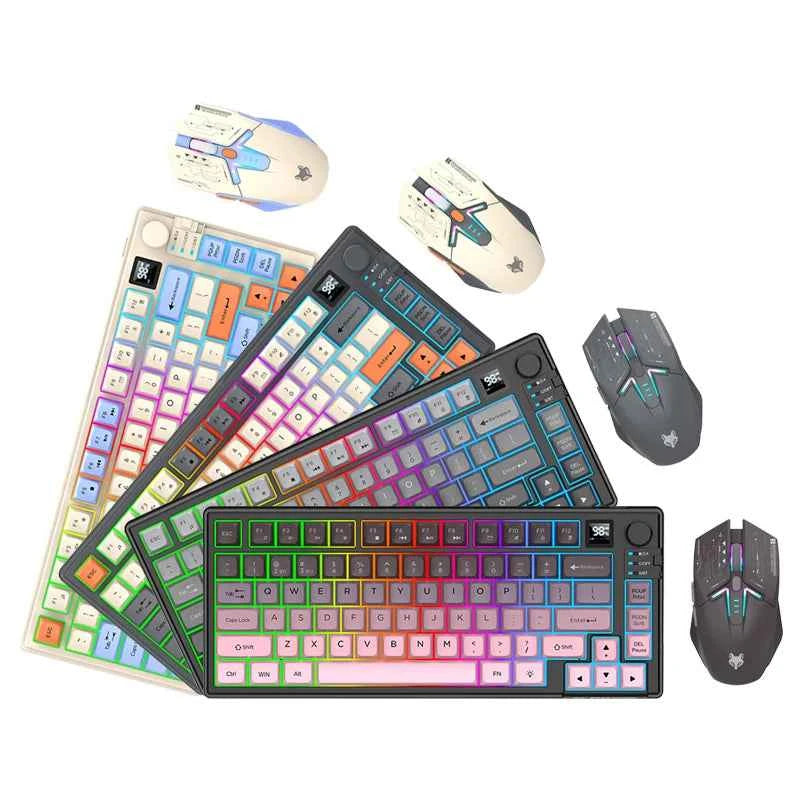 New Dual-Mode 80 Keys Wireless Gaming Keyboard Combo,2.4G/BT5.1 Keyboard Mouse Set With Rainbow-light RGB For PC Office Gaming