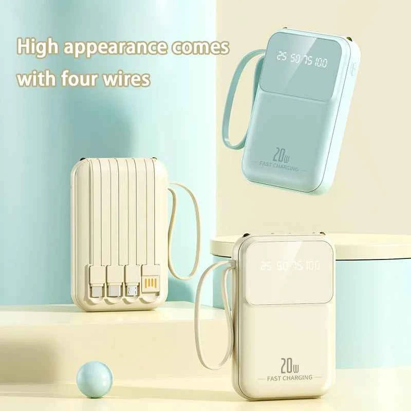 10000mAh compact portable power bank charging with built-in charging cable Powerbank suitable for iPhone/Samsung/Xiaomi/Huaewei