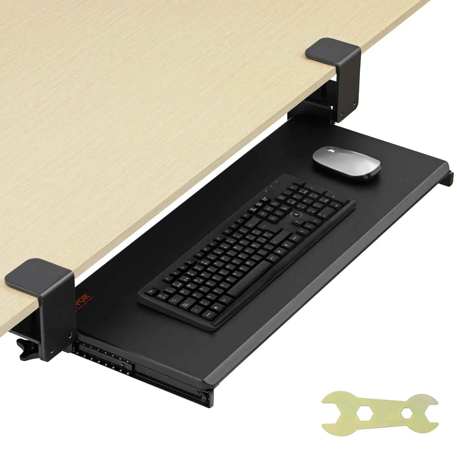 SucceBuy 26.8in Under Desk Keyboard Tray Slide in/out Ergonomic Universal Keyboard Tray No-Drilling C-Clamps Easy to Install