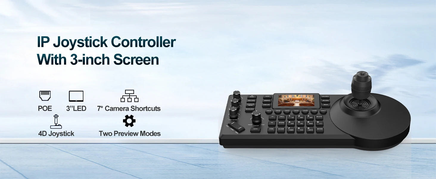 4D Joystick Keyboard NDI POE PTZ Controller 3'' LCD Screen Real-time Preview PTZ Camera Joystick Controller Control 255 Presets