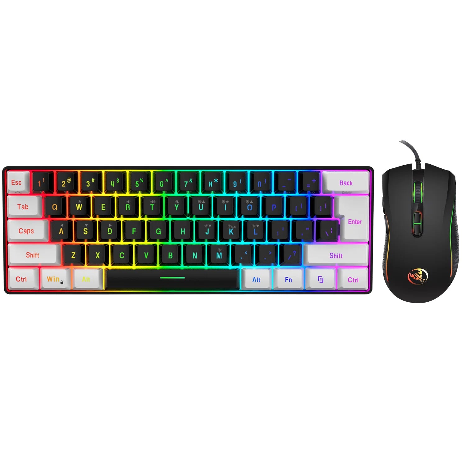 61 keys Wired White Black Keyboard RGB Gaming Mouse Office Kit Backlight Keyboard and Mouse Combo - WinSupport Tech