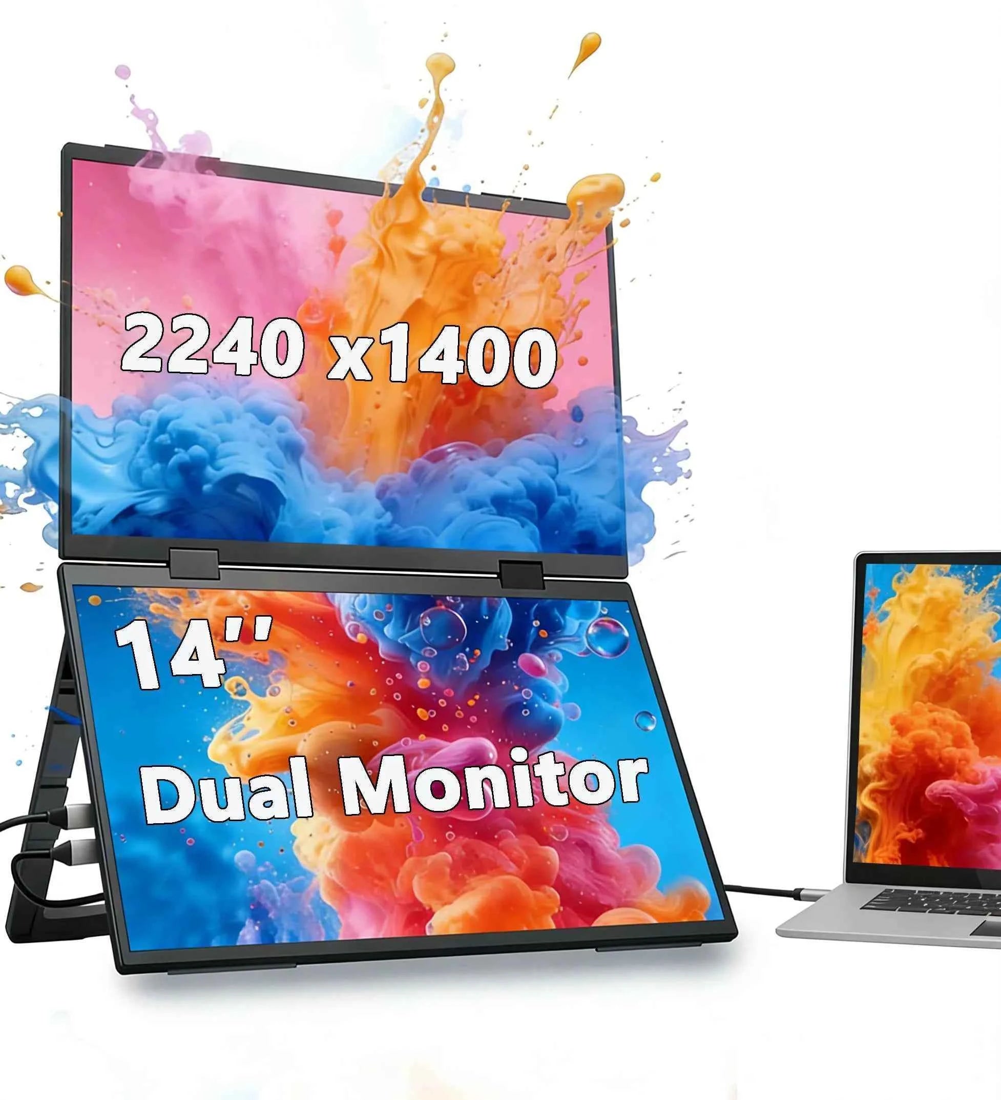14‘’ Dual Portable Monitor Stacked Displays For Laptop Desktop PC MAC Phone Extended Screen 2240x1400 100%sRGB