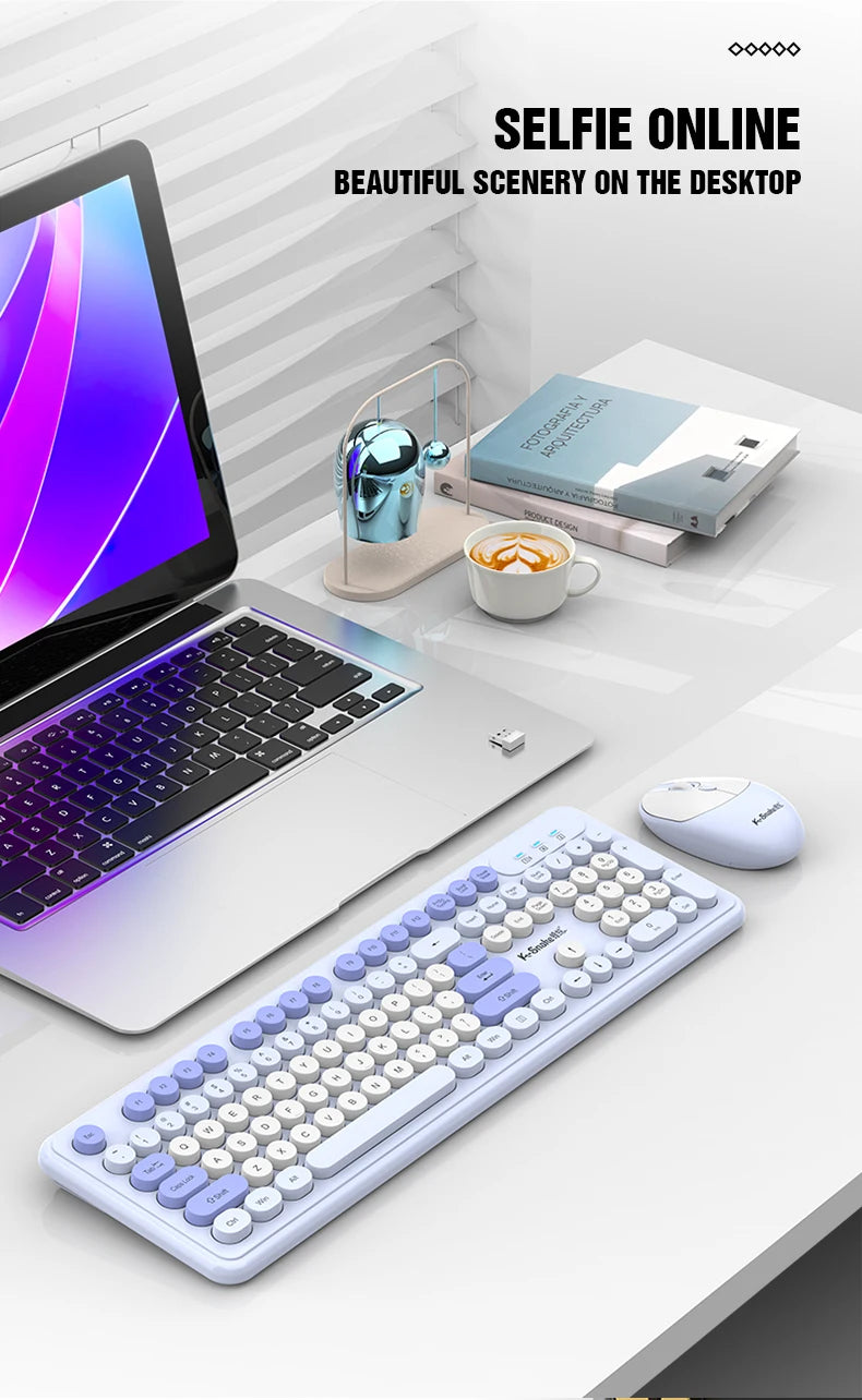 K-Snake WK200 Wireless Keyboard Mouse Set Cute Punk Keycap USB Wireless Business Keyboard Mouse Set Laptop Typing Office