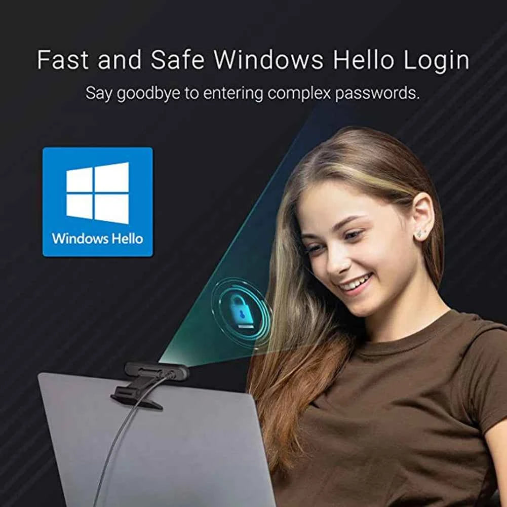 Identification Login Web Camera with Single Microphone for Windows Hello Computer Web Camera HD 1080P 2MP for Computer Laptop