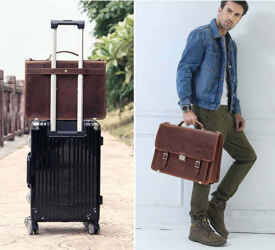 CONTACT'S Genuine Leather Business Bags for Men High Quality Briefcase Office Bag Male Tote Laptop Bags Portfolio Bag Document