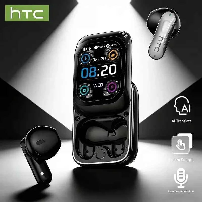 HTC NE48 Slider Headphones Wireless with a Colorful HD Display Touch Control In-Ear Bluetooth Earphones AI Translation Earbuds