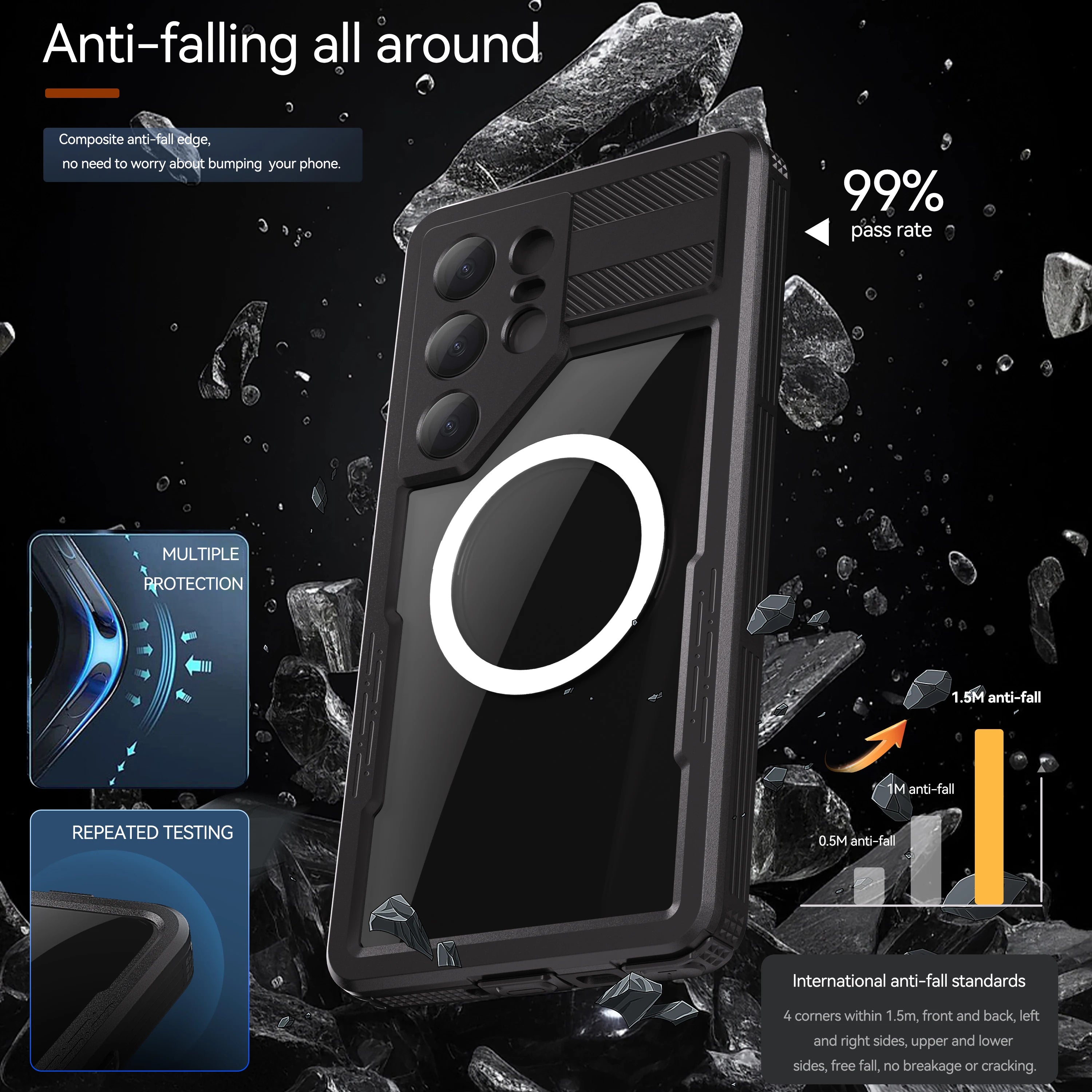 IP68 Waterproof Phone Case with Magnetic Lanyard for Samsung Galaxy S25 Ultra S24 (Note: S23 does not have a magnetic feature)