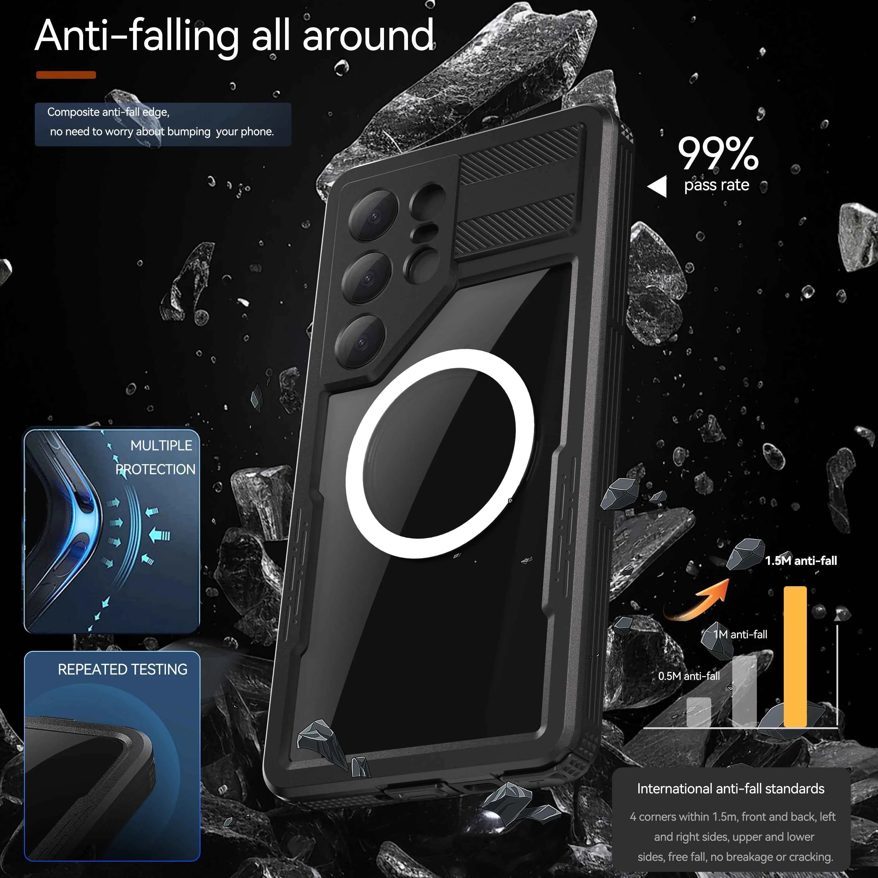 IP68 Waterproof Phone Case with Magnetic Lanyard for Samsung Galaxy S25 Ultra S24 (Note: S23 does not have a magnetic feature)
