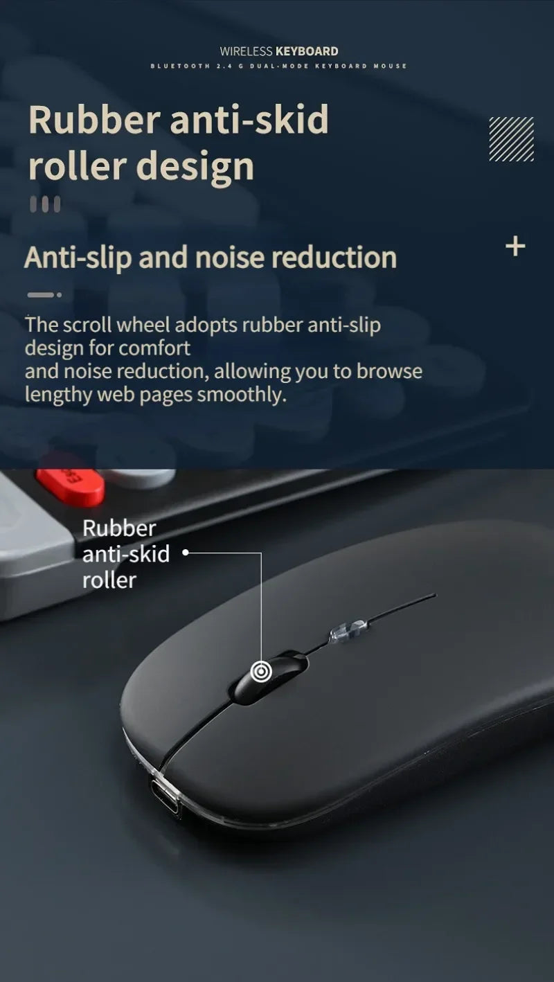 2.4G Wireless Keyboard Mouse Combo Portable Bluetooth Colorful Keyboard Rechargeable Silent for Tablet Laptop Desktop Computer