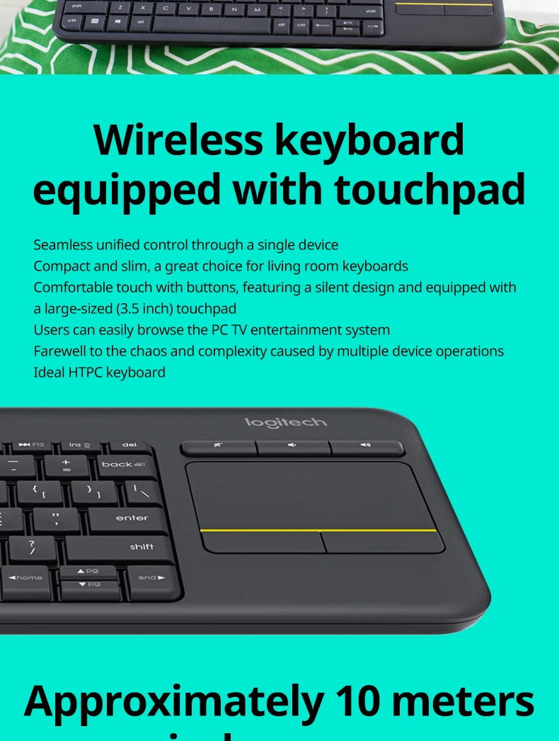 Logitech K400 Plus Wireless Keyboard Touchpad TV Compatible Long Battery Life for Windows Android TV