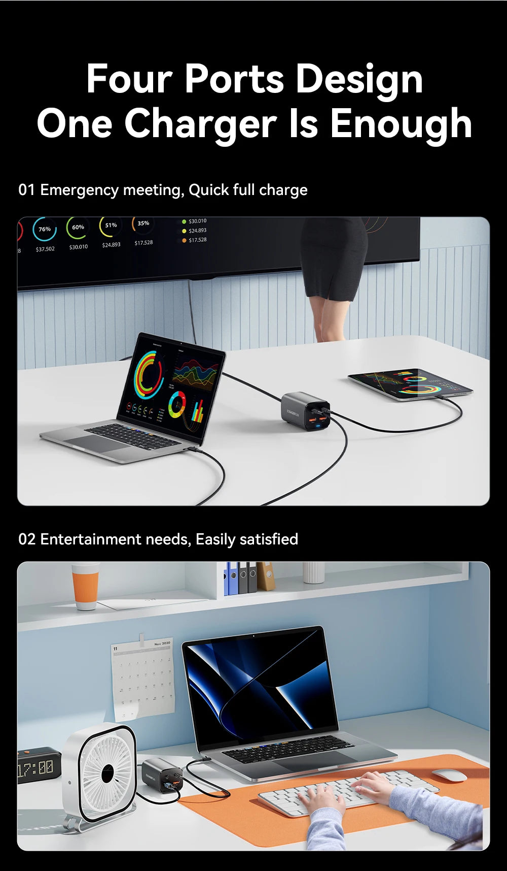 Essager 67W USB C GaN Charger Desktop Quick Charge 4.0 QC 3.0 PD Type C Fast Charging For MacBook Samsung POPC iPhone 15 Laptop