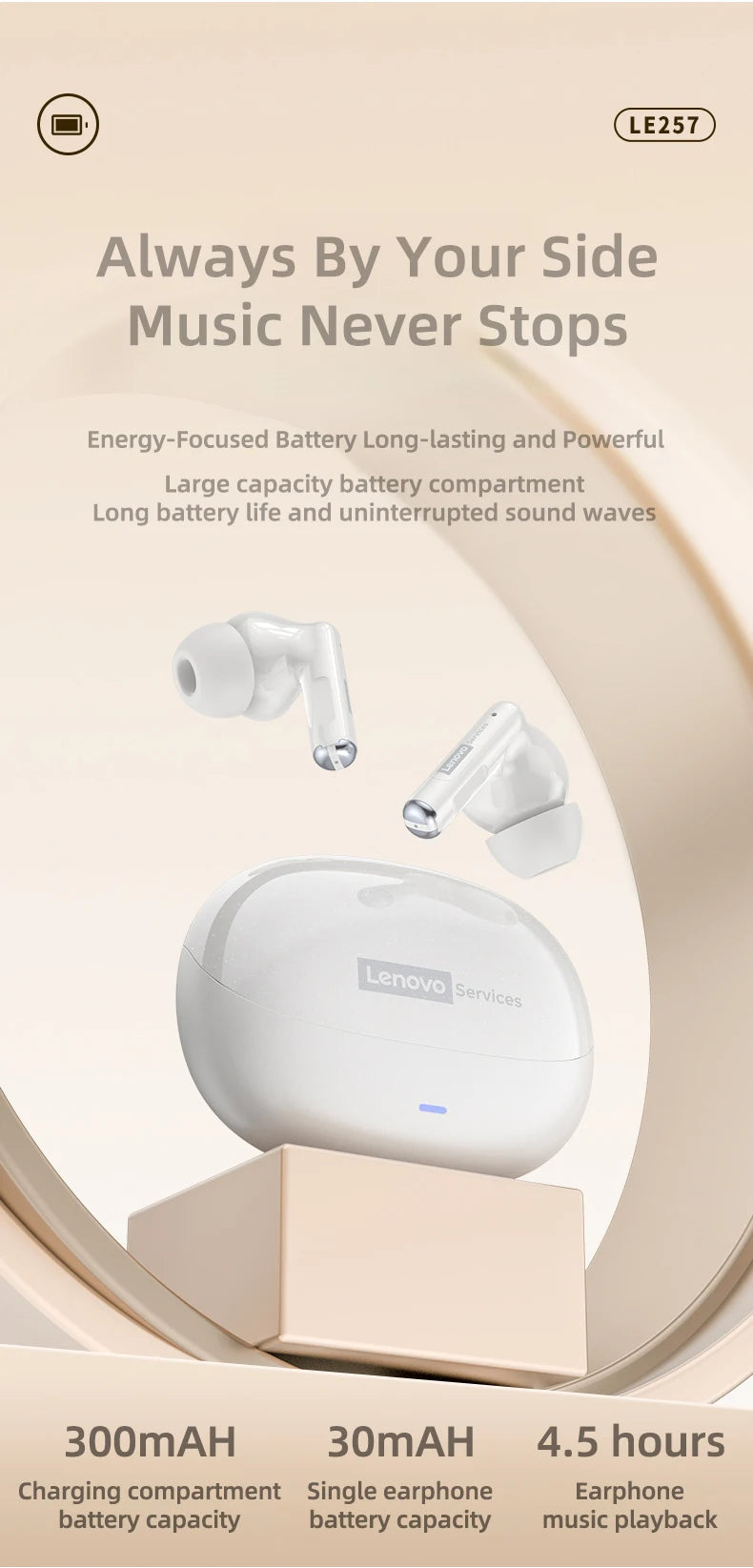 Lenovo LE257 Wireless Bluetooth 6.0 Earphones HiFi Sound ENC Call Noise Reduction TWS Headphones Gaming Sports Headset with Mic