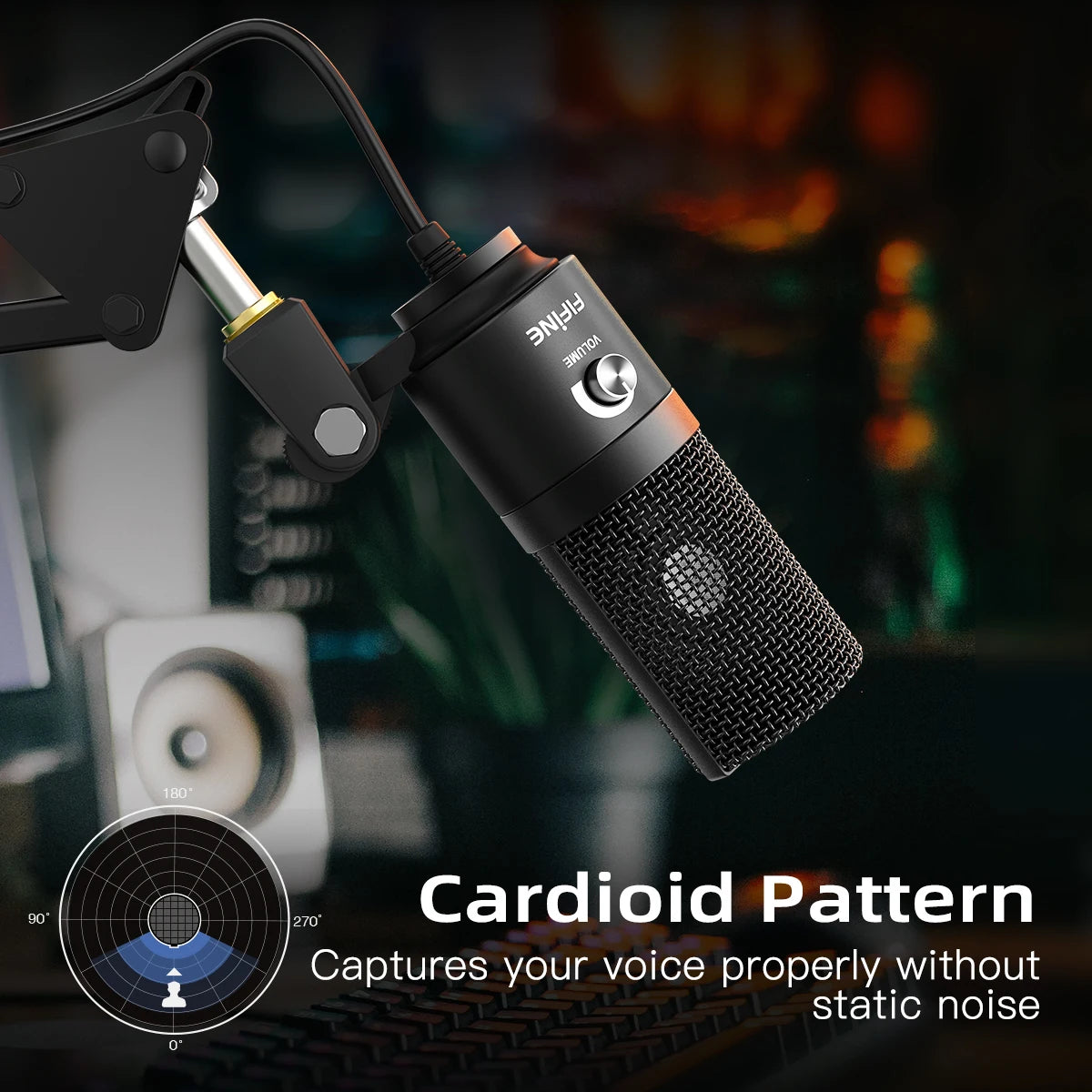 FIFINE K669B USB Condenser Microphone with Gain Knob, Metal Recording Mic for Home Studio, Podcasting, Voice-over, Laptop, Windows - WinSupport Tech