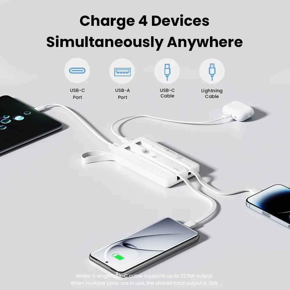 PISEN 3C Certified 22.5W Power Bank 10000mAh/ 20000mAh With Built-in Type C/L Cables Fast Charging Powerbank For iPhone Samsung
