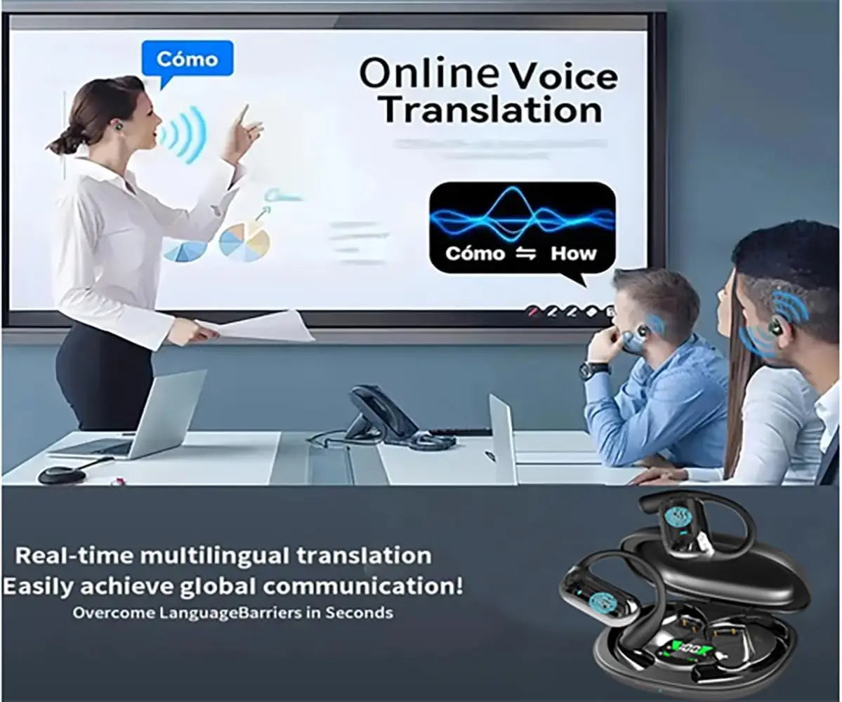 AI Translation Earbuds BT 5.4 Headphones Translator with 144 Languages OWS Real-Time Earphones Ear Buds for Travel Business