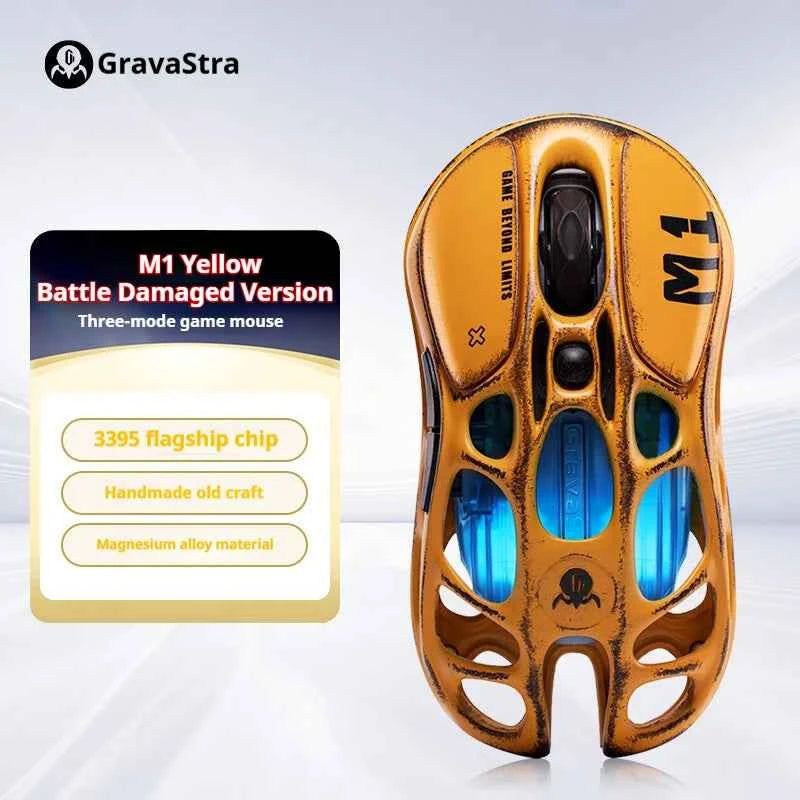 GravaStar M1 M2 Wireless Magnesium Alloy Gaming mouse PAW3395 4K 26000DPI bluetooth 2.4G wired Hollow design Gamer Mouse Gifts