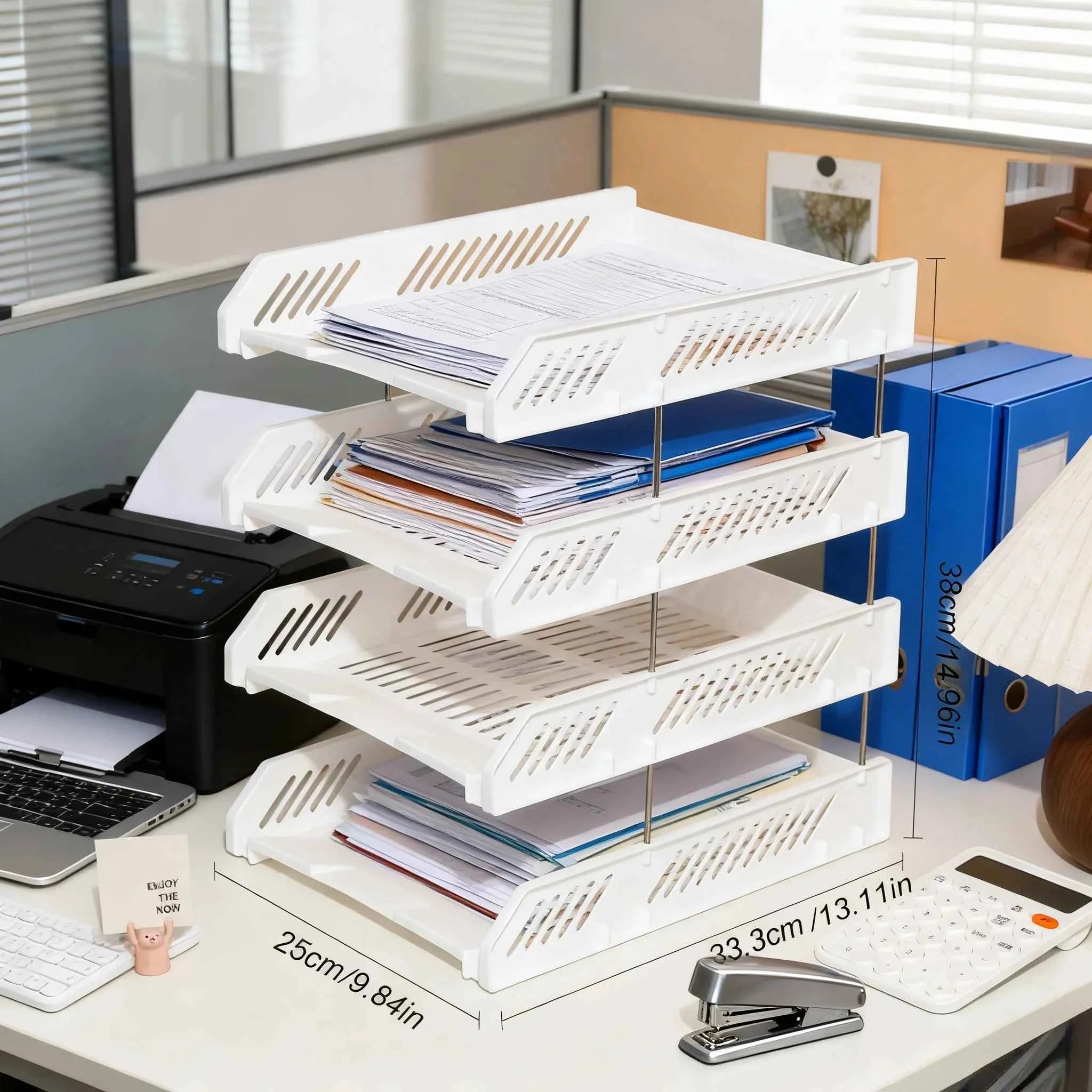 Four-Layer File Tray with Hollow File Compartments, Detachable Storage Rack, File Frame for Organizing Documents, Multi-Layer and Thickened