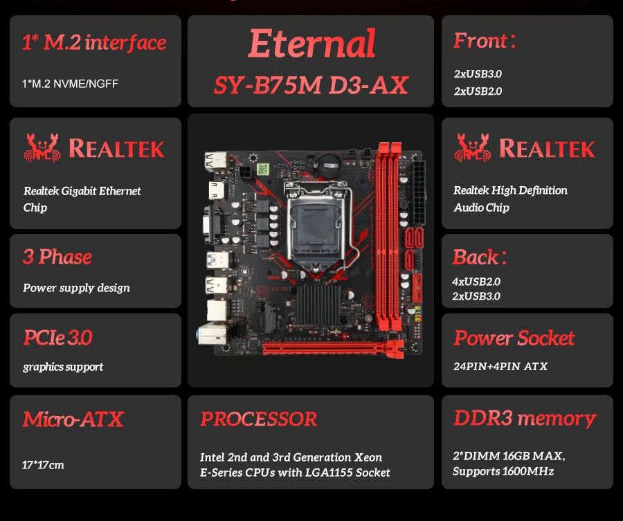 SOYO H61 Gaming Motherboard Kit with Intel  LGA1155 CPU i5 2500 DDR3 8G*2 Memory M.2 SATA Desktop Computer components