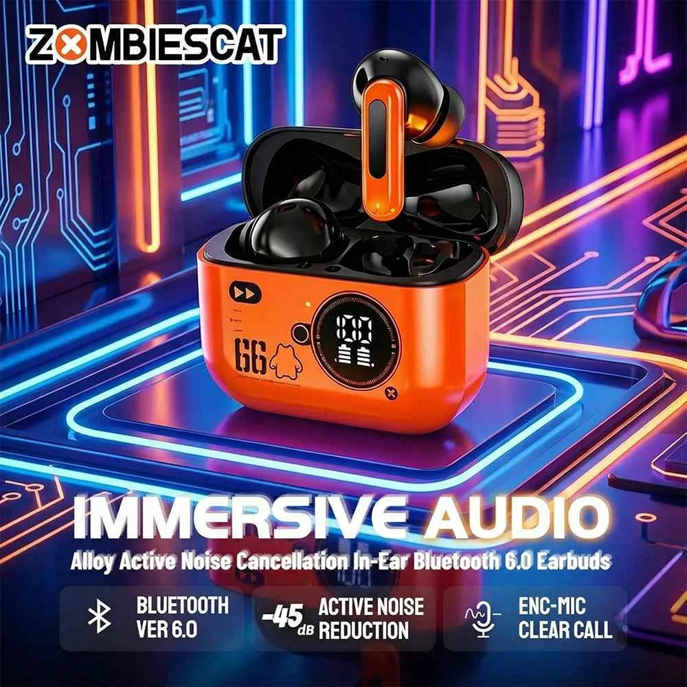 Zombies Cat Alloy ANC Headphones Bluetooth 6.0 -45dB Active Noise Cancellation Earbuds Powerful Deep Bass TWS Wireless Earphones