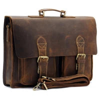 Vintage Crazy Horse Genuine Leather Men Briefcase 15