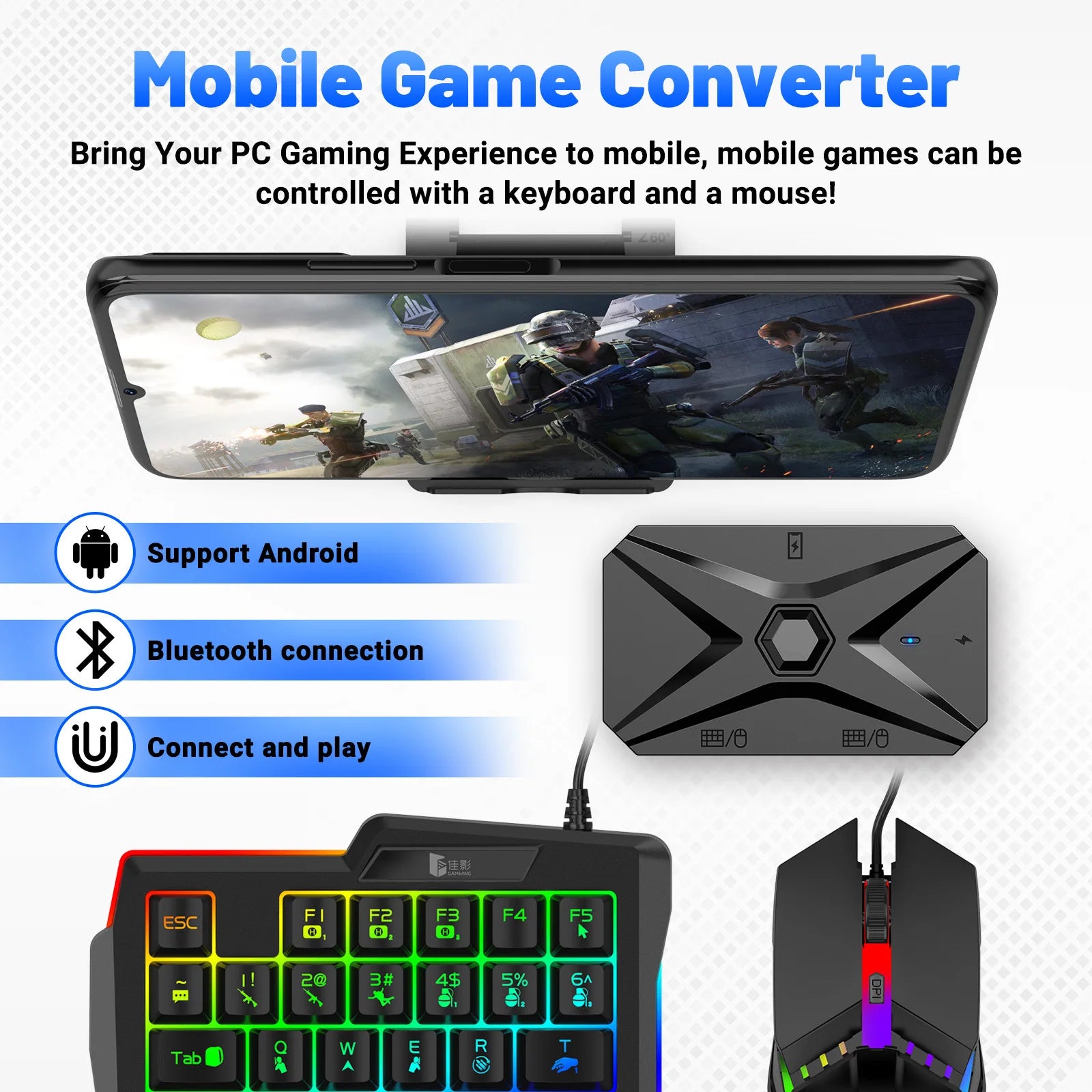 Mobile Games Converter Kit Mobilador Kit Gaming Keyboard Mouse M1 Pro+ 5 In 1 Combo Bluetooth Connection Controller PUBG CF FF